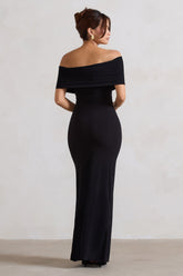 Black Twist Front Bardot Maxi Dress